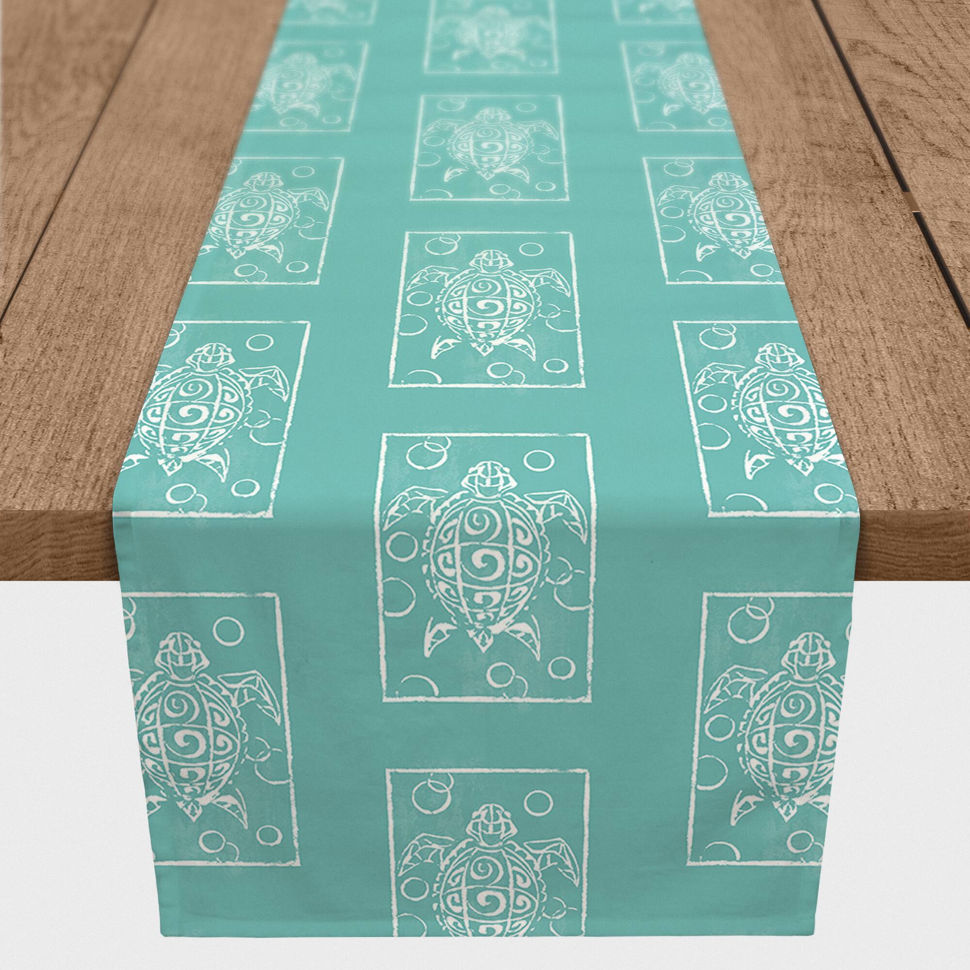 Sea Turtle Stamp Indoor/Outdoor Table Runner